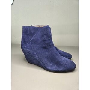 Vince Camuto Women's‎ Blue Suede Leather Wedge Heel Ankle Boots Booties 8.5